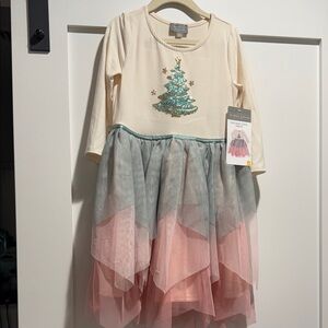 NWT Girls Holiday Dress with Sequin Tree
